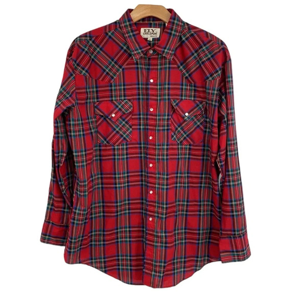 Ely Cattleman Other - Ely Cattleman‎ Vintage Pearl Snap Western Shirt Mens Size XL Red Green Plaid